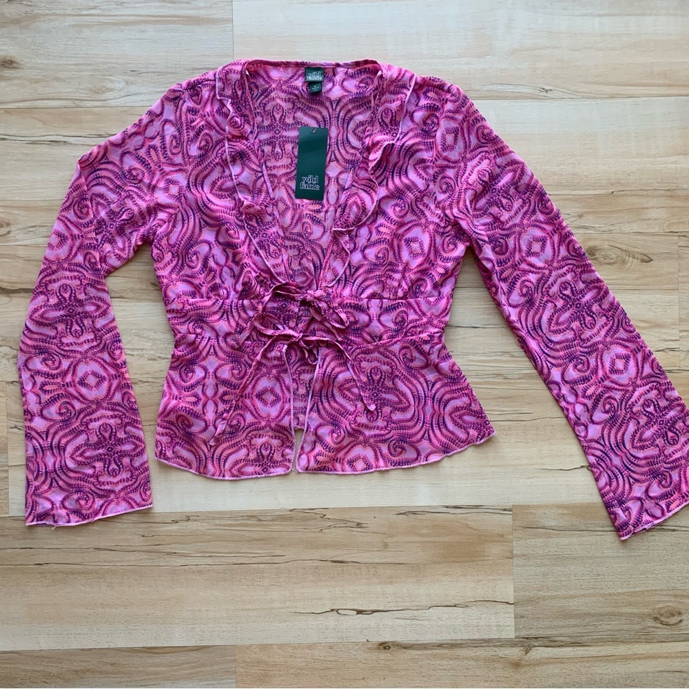 Wild Fable Top Bell Long Sleeve Tie-Front Pink Geo Dot Womens Size Mediu…